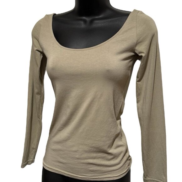 Oak + Fort Sage Green Long Sleeve Scoop Capsule Basic Shirt Womens Size XS - Picture 1 of 8